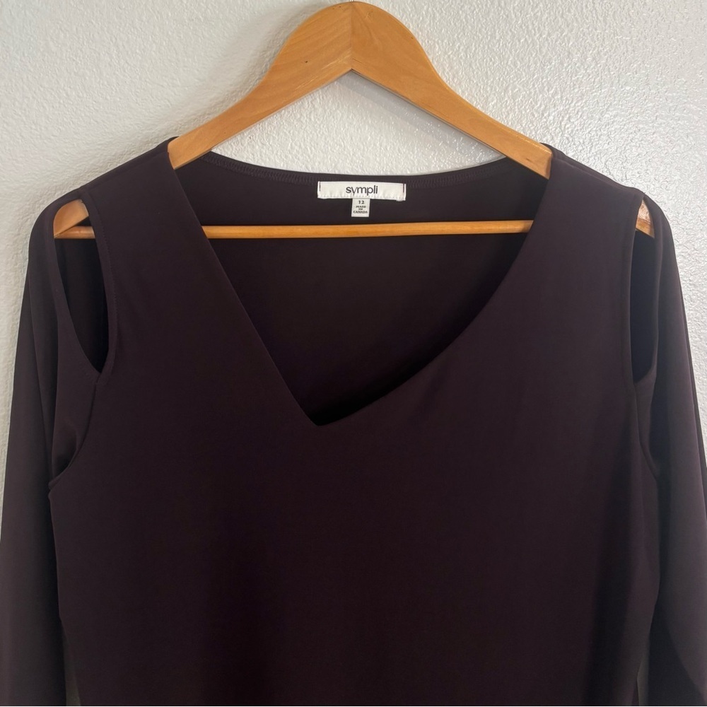 Sympli Tunic Asymmetrical V Neck Lagenlook Blouse Top Size 12 Plum/Purple - Picture 3 of 14